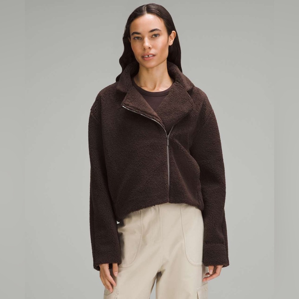 Lululemon Size 8 Sherpa Fleece Oversized Zip-Up Collared Jacket - Espresso
